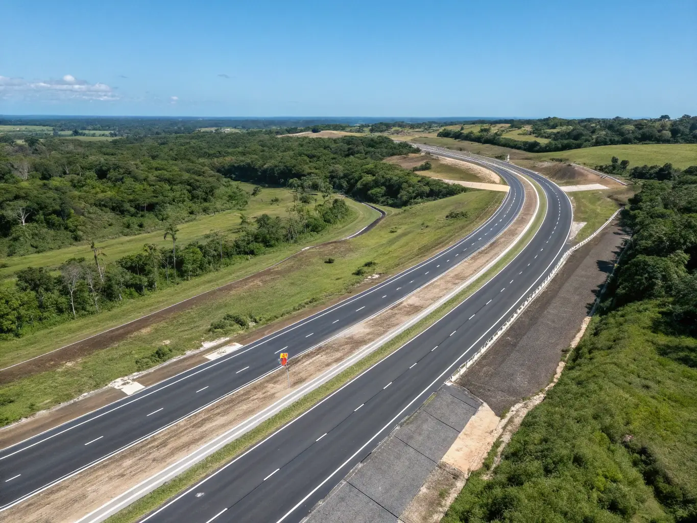 A drone shot of a completed roadworks project, showcasing the scale and quality of Ethyl Merc Group Ltd's civil engineering capabilities.