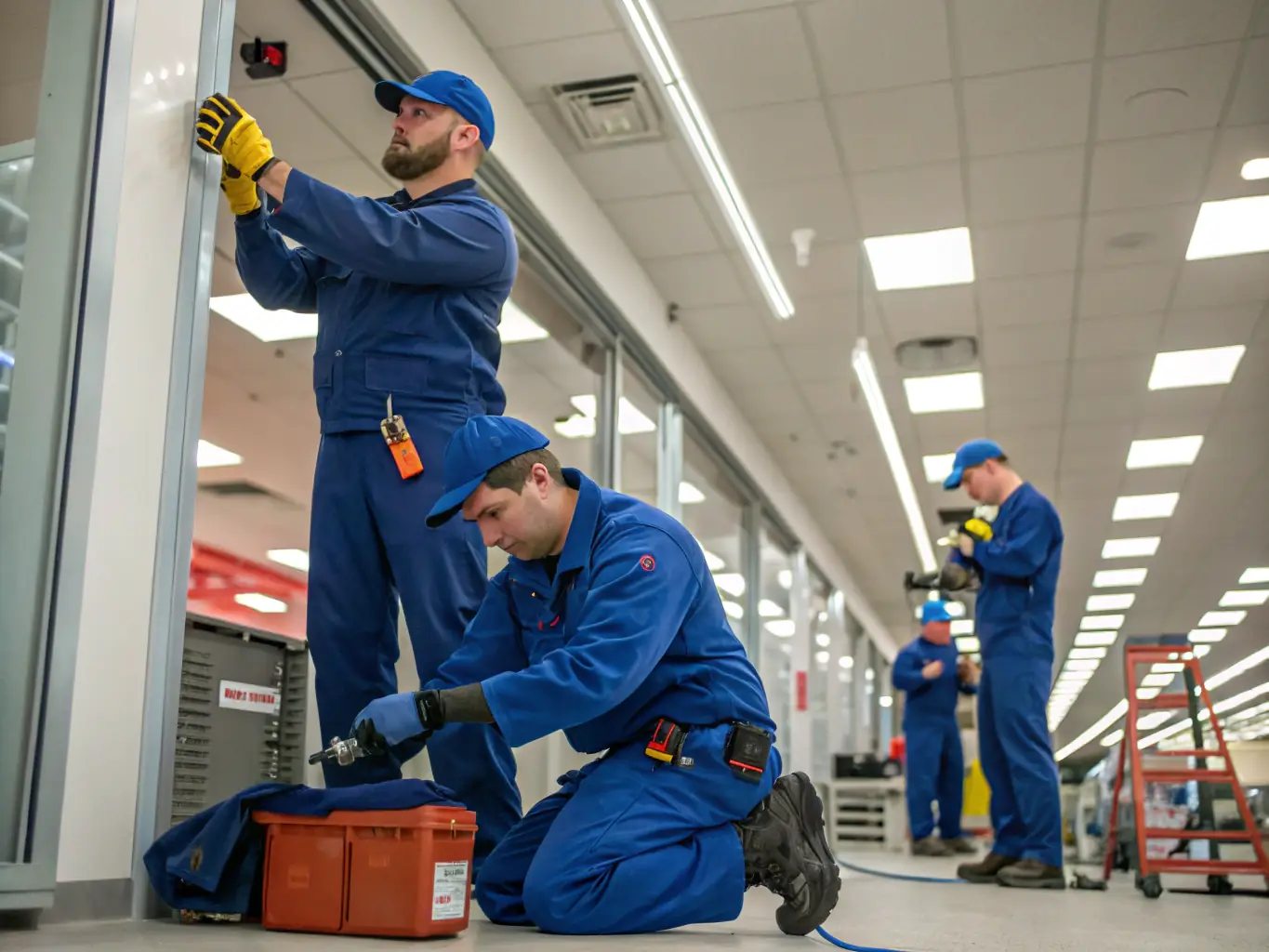 A photo depicting a rapid response team addressing an urgent maintenance issue at a commercial property, emphasizing the company's commitment to fast and reliable service.